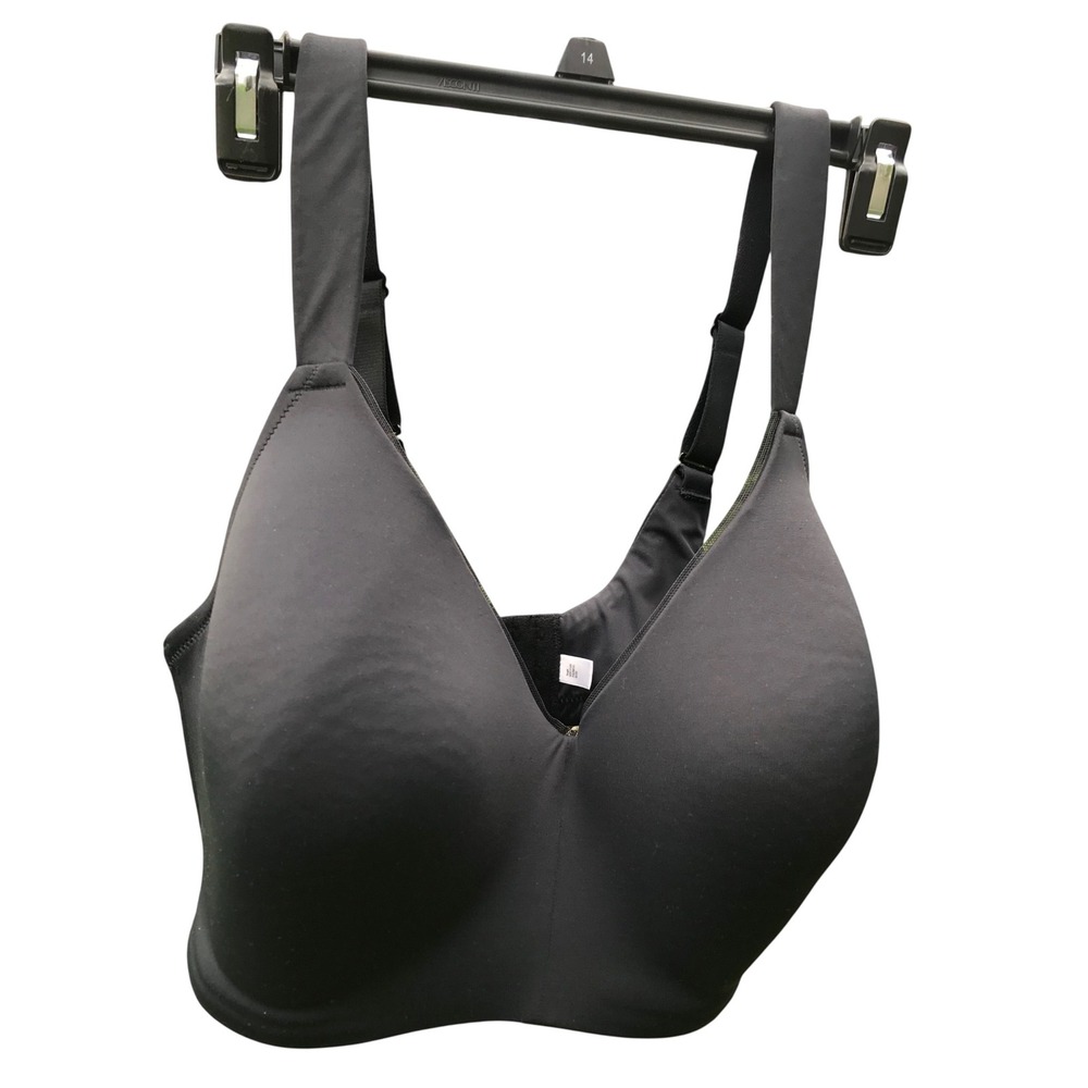 Auden Black Wirefree Lightly Lined Bra 46C Wide Straps Smooth Mesh Trim